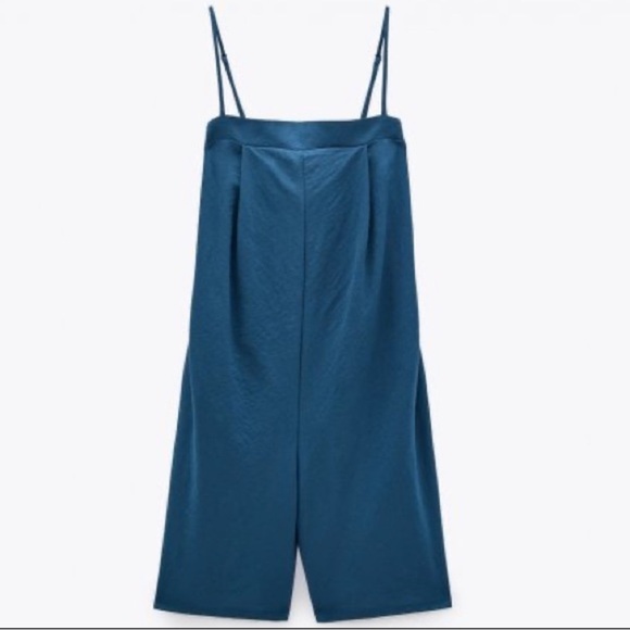 ZARA Jumpsuit With Straps romper women’s M blue preppy classic - Picture 1 of 16